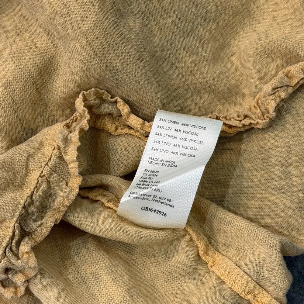 We The Free People Sunrise Yellow Linen Lilia Pintuck Top Women's Size Large